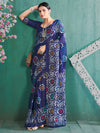 Saree Mall Women's Cotton Navy Blue Printed Designer Saree With Blouse Piece-MINAXI4504