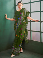 Saree Mall Women's Cotton Olive Printed Designer Saree With Blouse Piece-MINAXI4601