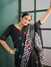 Saree Mall Women's Cotton Black Printed Designer Saree With Blouse Piece-MINAXI4602