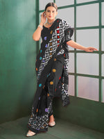 Saree Mall Women's Cotton Black Printed Designer Saree With Blouse Piece-MINAXI4602