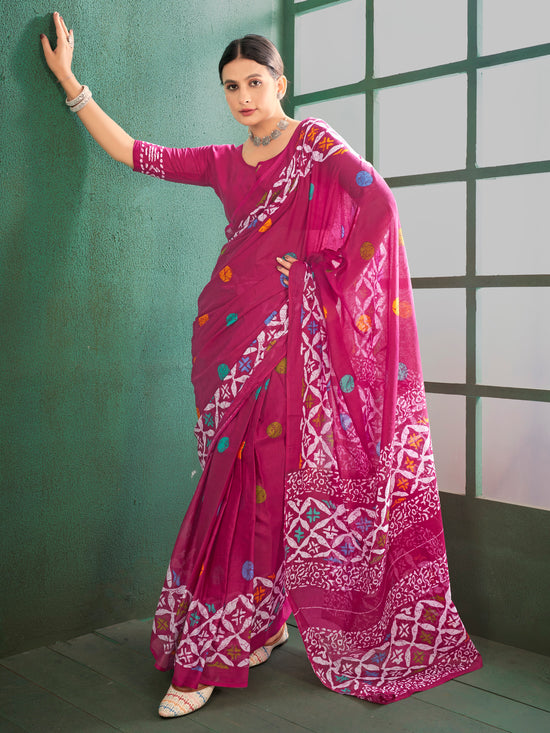 Saree Mall Women's Cotton Pink Printed Designer Saree With Blouse Piece-MINAXI4604