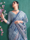 Saree Mall Women's Cotton Blue Printed Designer Saree With Blouse Piece-MINAXI4704