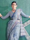 Saree Mall Women's Cotton Blue Printed Designer Saree With Blouse Piece-MINAXI4704