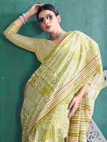 Saree Mall Women's Cotton Olive Printed Designer Saree With Blouse Piece-MINAXI4705