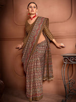 Saree Mall Women's Cotton Brown Printed Designer Saree With Blouse Piece-MINAXI4802