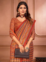 Saree Mall Women's Cotton Orange Printed Designer Saree With Blouse Piece-MINAXI4804