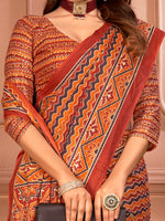 Saree Mall Women's Cotton Orange Printed Designer Saree With Blouse Piece-MINAXI4804