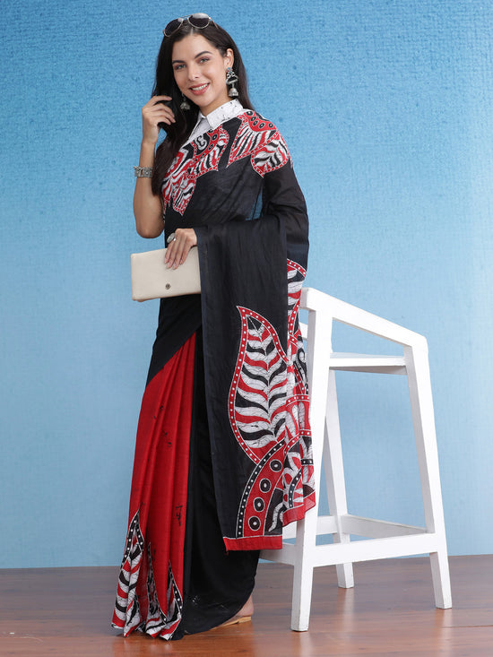 Saree Mall Women's Cotton Black Printed Designer Saree With Blouse Piece-MINAXI4901