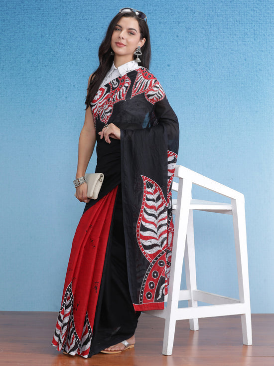 Saree Mall Women's Cotton Black Printed Designer Saree With Blouse Piece-MINAXI4901