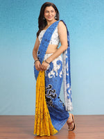 Saree Mall Women's Cotton Blue Printed Designer Saree With Blouse Piece-MINAXI4904