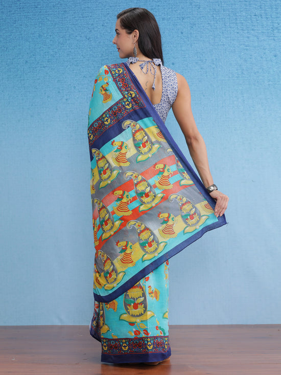 Saree Mall Women's Cotton Blue Printed Designer Saree With Blouse Piece-MINAXI4919