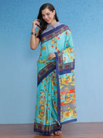 Saree Mall Women's Cotton Blue Printed Designer Saree With Blouse Piece-MINAXI4919