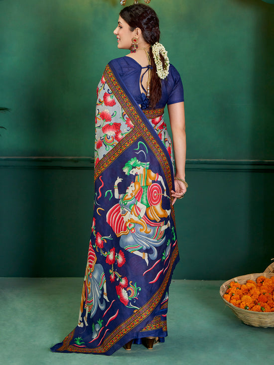 Saree Mall Women's Cotton Grey Printed Designer Saree With Blouse Piece-MINAXI4922