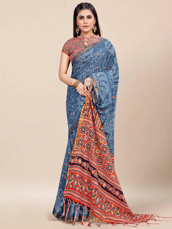 Saree Mall Women's Cotton Grey Printed Designer Saree With Blouse Piece-MINAXI5001