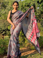 Saree Mall Women's Cotton Grey Printed Designer Saree With Blouse Piece-MINAXI5101