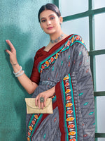 Saree Mall Women's Cotton Grey Printed Designer Saree With Blouse Piece-MINAXI5201