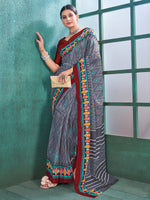 Saree Mall Women's Cotton Grey Printed Designer Saree With Blouse Piece-MINAXI5201