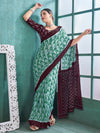 Saree Mall Women's Cotton Sea Green Printed Designer Saree With Blouse Piece-MINAXI5401