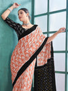 Saree Mall Women's Cotton Peach Printed Designer Saree With Blouse Piece-MINAXI5402