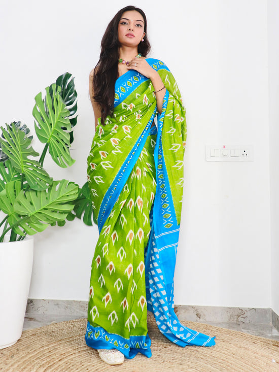 Saree Mall Women's Cotton Green Printed Designer Saree With Blouse Piece-MINAXI8008