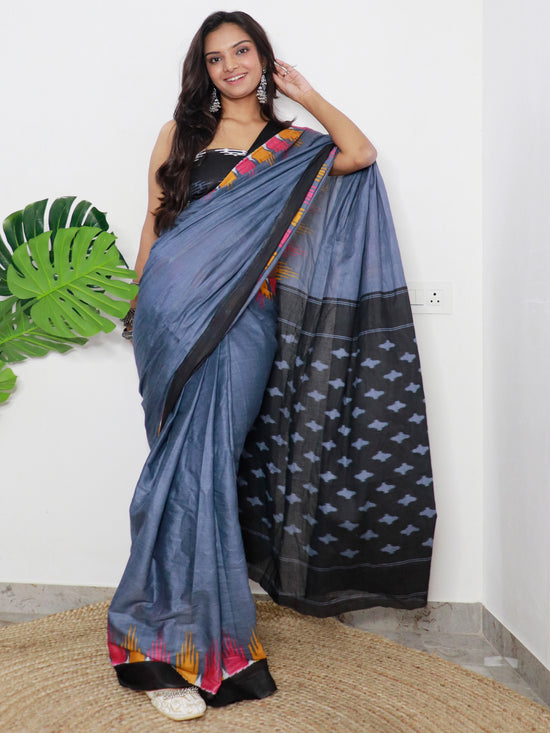 Saree Mall Women's Cotton Grey Printed Designer Saree With Blouse Piece-MINAXI9007