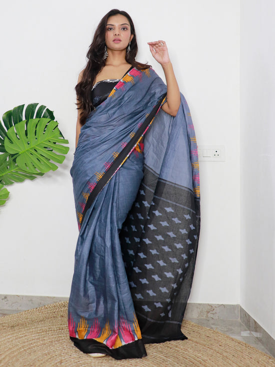 Saree Mall Women's Cotton Grey Printed Designer Saree With Blouse Piece-MINAXI9007