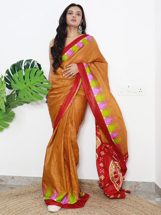 Saree Mall Women's Cotton Orange Printed Designer Saree With Blouse Piece-MINAXI9009