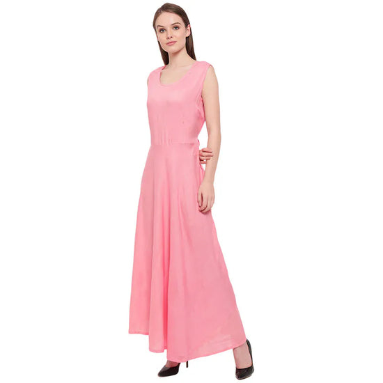 Aawari Rayon Plain Gown For Girls and Women Baby Pink-AM086-Baby Pink