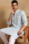 Ethnic Bay Teal Viscose Rayon Ethnic Motifs Embroidered Straight Kurta For Men MKU1004TIL