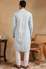 Ethnic Bay Teal Viscose Rayon Ethnic Motifs Embroidered Straight Kurta For Men MKU1004TIL