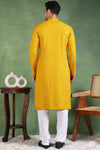 Ethnic Bay Mustard Viscose Rayon Solid Embroidered Straight Kurta For Men MKU1007YLW