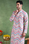 Ethnic Bay Pink Viscose Rayon Ikat Embroidered Straight Kurta For Men MKU1008PNK