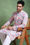 Ethnic Bay Pink Viscose Rayon Ikat Embroidered Straight Kurta For Men MKU1008PNK