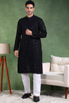 Ethnic Bay Black Viscose Rayon Solid Embroidered Straight Kurta For Men MKU1010BLK