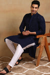 Ethnic Bay Navy Blue Viscose Rayon Solid Embroidered Straight Kurta For Men MKU1010BLU