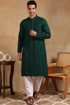 Ethnic Bay Green Viscose Rayon Solid Embroidered Straight Kurta For Men MKU1010GRN