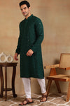 Ethnic Bay Green Viscose Rayon Solid Embroidered Straight Kurta For Men MKU1010GRN