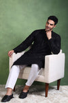 Ethnic Bay Black Viscose Rayon Solid Embroidered Straight Kurta For Men MKU1011BLK