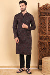 Ethnic Bay Black Viscose Rayon Ethnic Motifs Embroidered Straight Kurta For Men MKU1013BLK