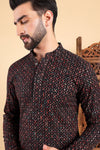 Ethnic Bay Black Viscose Rayon Ethnic Motifs Embroidered Straight Kurta For Men MKU1013BLK