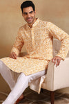 Ethnic Bay Yellow Viscose Rayon Geometric Embroidered Straight Kurta For Men MKU1015YLW