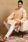 Ethnic Bay Yellow Viscose Rayon Geometric Embroidered Straight Kurta For Men MKU1015YLW