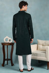 Ethnic Bay Green Viscose Rayon Solid Embroidered Straight Kurta For Men MKU1022GRN