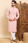 Ethnic Bay Peach Viscose Rayon Solid Embroidered Ethnic Straight Chikankari Kurta For Men MKU1029PCH