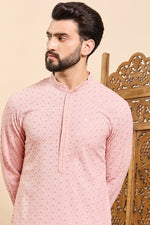 Ethnic Bay Peach Viscose Rayon Solid Embroidered Ethnic Straight Chikankari Kurta For Men MKU1029PCH