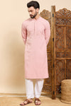 Ethnic Bay Peach Viscose Rayon Solid Embroidered Ethnic Straight Chikankari Kurta For Men MKU1029PCH