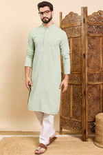 Ethnic Bay Sea Green Viscose Rayon Solid Embroidered Ethnic Straight Chikankari Kurta For Men MKU1029SEA