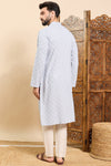 Ethnic Bay Blue Viscose Rayon Solid Embroidered Ethnic Straight Chikankari Kurta For Men MKU1030BLU