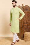 Ethnic Bay Green Viscose Rayon Solid Embroidered Ethnic Straight Chikankari Kurta For Men MKU1030GRN