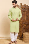 Ethnic Bay Green Viscose Rayon Solid Embroidered Ethnic Straight Chikankari Kurta For Men MKU1030GRN